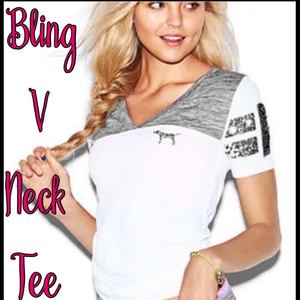💗VS PINK V NECK BLING TEE💗